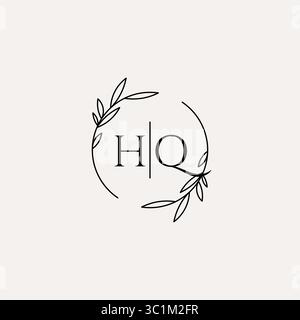 Letter HQ wedding monogram logo design with simple natural circle leaf frame vector graphic Stock Vector