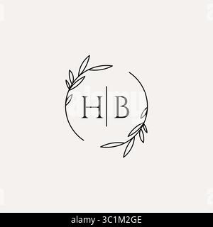Letter HB wedding monogram logo design with simple natural circle leaf frame vector graphic Stock Vector