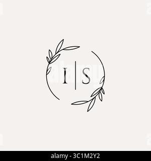 Letter IS wedding monogram logo design with simple natural circle leaf frame vector graphic Stock Vector