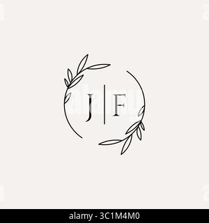 Letter JF wedding monogram logo design with simple natural circle leaf frame vector graphic Stock Vector