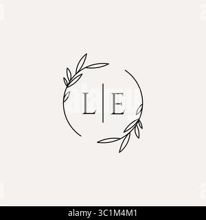 Letter LE wedding monogram logo design with simple natural circle leaf frame vector graphic Stock Vector