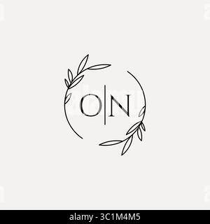 Letter ON wedding monogram logo design with simple natural circle leaf frame vector graphic Stock Vector