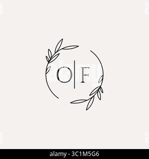 Letter OF wedding monogram logo design with simple natural circle leaf frame vector graphic Stock Vector