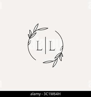 Letter LL wedding monogram logo design with simple natural circle leaf frame vector graphic Stock Vector