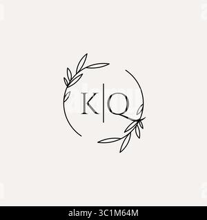 Letter KQ wedding monogram logo design with simple natural circle leaf frame vector graphic Stock Vector