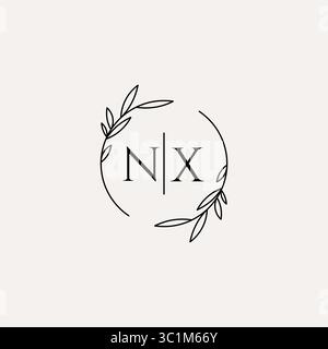 Letter NX wedding monogram logo design with simple natural circle leaf frame vector graphic Stock Vector