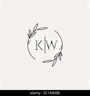 Letter KW wedding monogram logo design with simple natural circle leaf frame vector graphic Stock Vector