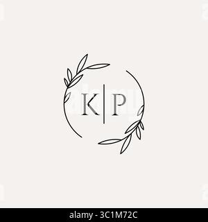 Letter KP wedding monogram logo design with simple natural circle leaf frame vector graphic Stock Vector
