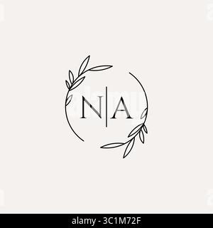 Letter NA wedding monogram logo design with simple natural circle leaf frame vector graphic Stock Vector