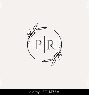 Letter PR wedding monogram logo design with simple natural circle leaf frame vector graphic Stock Vector