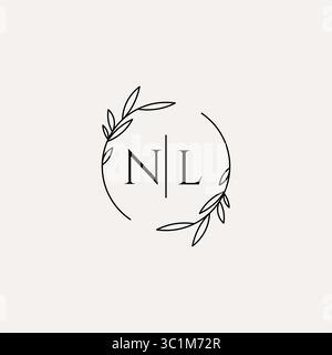 Letter NL wedding monogram logo design with simple natural circle leaf frame vector graphic Stock Vector