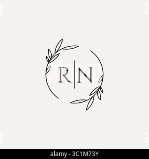 Letter RN wedding monogram logo design with simple natural circle leaf frame vector graphic Stock Vector