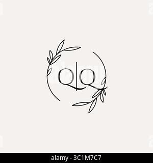 Letter QQ wedding monogram logo design with simple natural circle leaf frame vector graphic Stock Vector