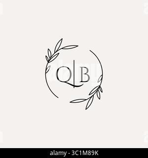 Letter QB wedding monogram logo design with simple natural circle leaf frame vector graphic Stock Vector