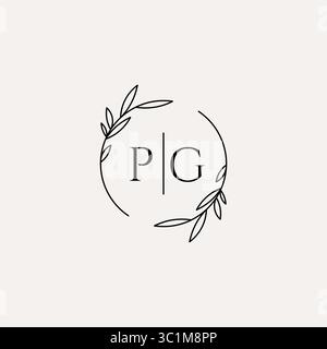 Letter PG wedding monogram logo design with simple natural circle leaf frame vector graphic Stock Vector