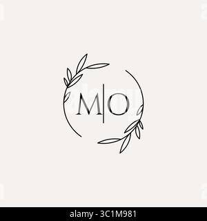 Letter MO wedding monogram logo design with simple natural circle leaf frame vector graphic Stock Vector