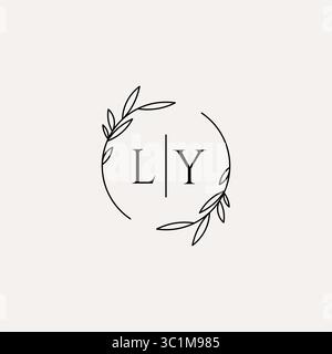 Letter LY wedding monogram logo design with simple natural circle leaf frame vector graphic Stock Vector