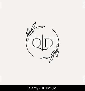 Letter QD wedding monogram logo design with simple natural circle leaf frame vector graphic Stock Vector