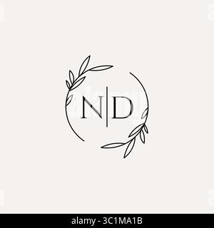 Letter ND wedding monogram logo design with simple natural circle leaf frame vector graphic Stock Vector