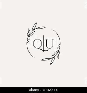 Letter QU wedding monogram logo design with simple natural circle leaf frame vector graphic Stock Vector