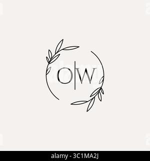 Letter OW wedding monogram logo design with simple natural circle leaf frame vector graphic Stock Vector