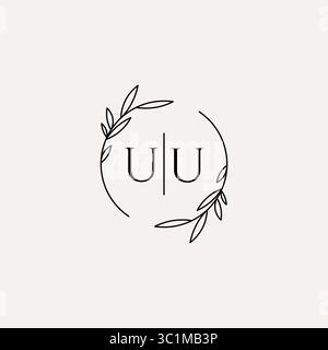 Letter UU wedding monogram logo design with simple natural circle leaf frame vector graphic Stock Vector