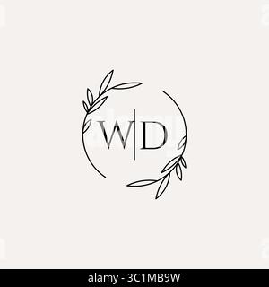 Letter WD wedding monogram logo design with simple natural circle leaf frame vector graphic Stock Vector