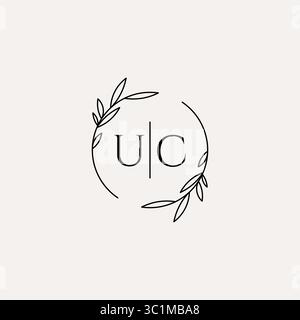 Letter UC wedding monogram logo design with simple natural circle leaf frame vector graphic Stock Vector