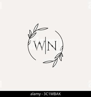 Letter WN wedding monogram logo design with simple natural circle leaf frame vector graphic Stock Vector