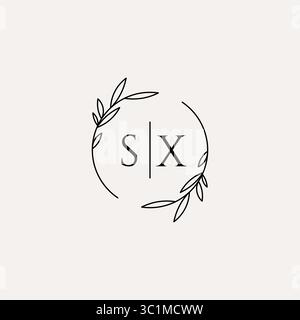 Letter SX wedding monogram logo design with simple natural circle leaf frame vector graphic Stock Vector
