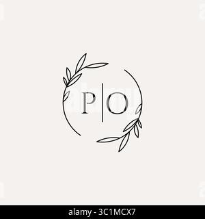 Letter PO wedding monogram logo design with simple natural circle leaf frame vector graphic Stock Vector