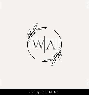 Letter WA wedding monogram logo design with simple natural circle leaf frame vector graphic Stock Vector