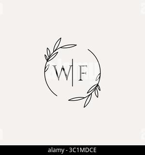 Letter WF wedding monogram logo design with simple natural circle leaf frame vector graphic Stock Vector
