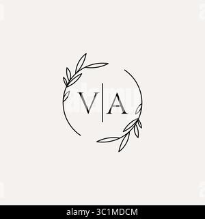 Letter VA wedding monogram logo design with simple natural circle leaf frame vector graphic Stock Vector