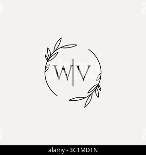 Letter WV wedding monogram logo design with simple natural circle leaf frame vector graphic Stock Vector