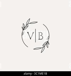 Letter VB wedding monogram logo design with simple natural circle leaf frame vector graphic Stock Vector