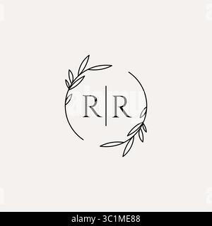 Letter RR wedding monogram logo design with simple natural circle leaf frame vector graphic Stock Vector