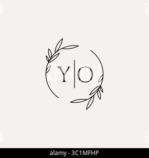 Letter YO wedding monogram logo design with simple natural circle leaf frame vector graphic Stock Vector