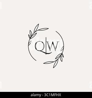 Letter QW wedding monogram logo design with simple natural circle leaf frame vector graphic Stock Vector