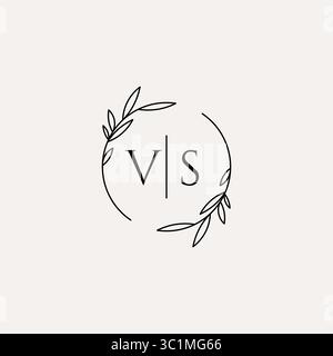 Letter VS wedding monogram logo design with simple natural circle leaf frame vector graphic Stock Vector