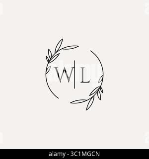 Letter WL wedding monogram logo design with simple natural circle leaf frame vector graphic Stock Vector