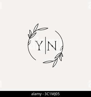 Letter YN wedding monogram logo design with simple natural circle leaf frame vector graphic Stock Vector
