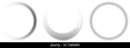 Dotted grainy circles. Vector stipple gradient texture Dusty grunge rounds with fade effect. Circular sandy eclipse on white background. Radial Stock Vector