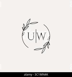 Letter UW wedding monogram logo design with simple natural circle leaf frame vector graphic Stock Vector