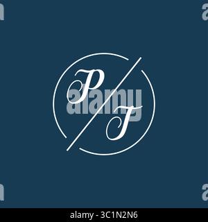 Initial letter PT logo monogram with circle line style vector graphic vector graphic Stock Vector
