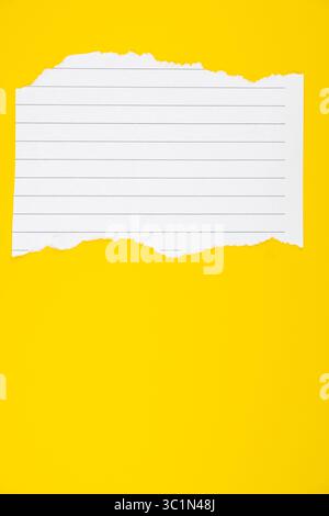 stock image of blank torn paper on yellow background, blank space for text Stock Photo