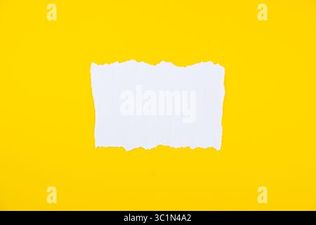 stock image of blank torn paper on yellow background, blank space for text Stock Photo