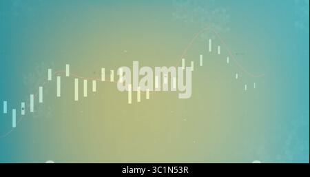 Displaying candlestick chart on analytic dashboard with white bars, red line and circular markers Stock Photo