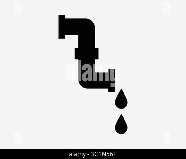 Pipe Drain Sewer Drainage Pipeline Tube Leak Leakage Plumbing Faucet Bathroom Leaking Piping Black White Icon Sign Symbol Vector Illustration Artwork Stock Vector