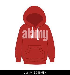 Red hoodie, warm clothing. Hand-drawn. Flat vector illustration. Stock Vector
